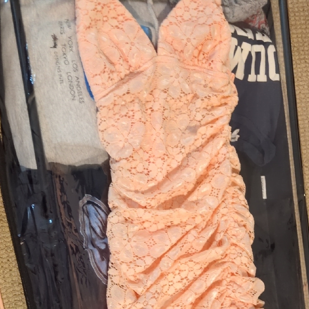 Lucy in the Sky Peach Lace Mini Dress